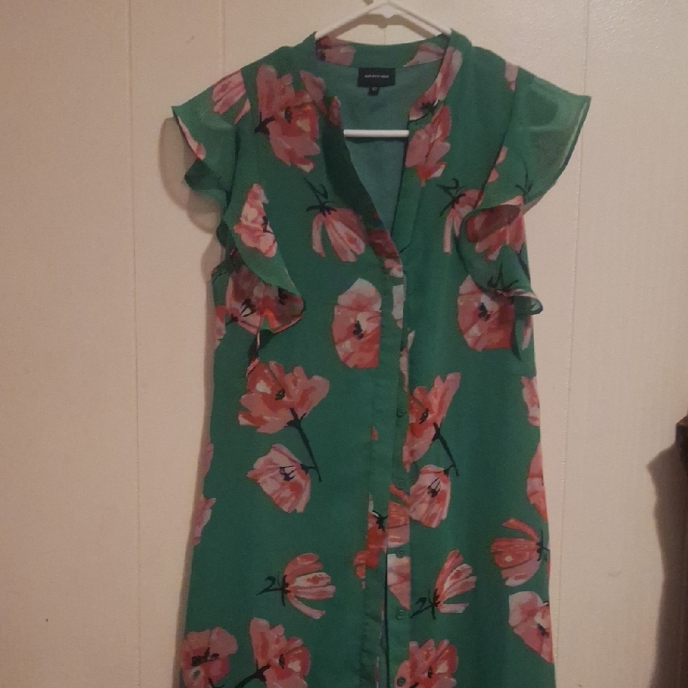 Who What Wear Green Dress with Floral Accents